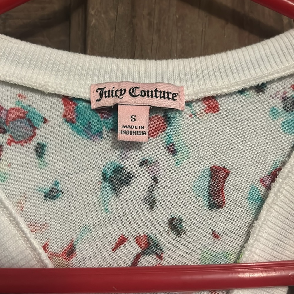 Juicy Couture Watercolor Paint Splatter Tank Top Black Glitter Crown Sz Small - Picture 3 of 4